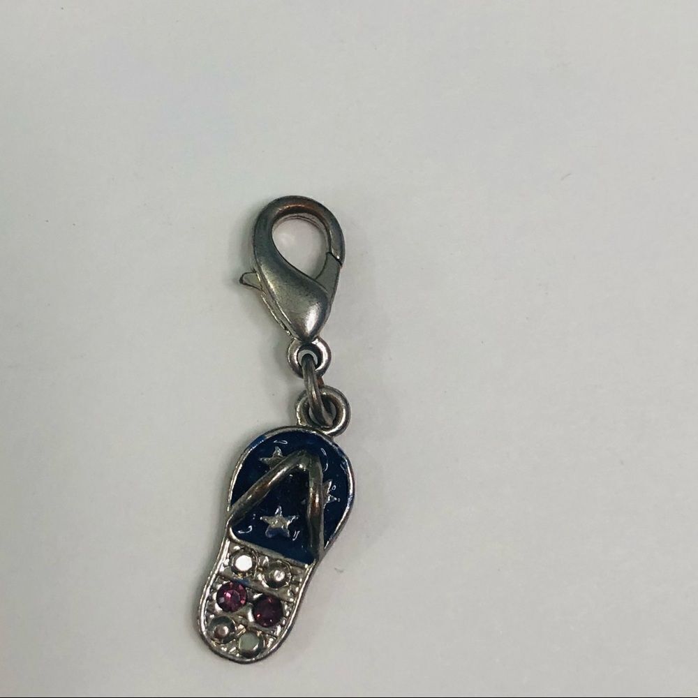 flip flop charm blue pink and clear stones lobster‎ hook dangle charm